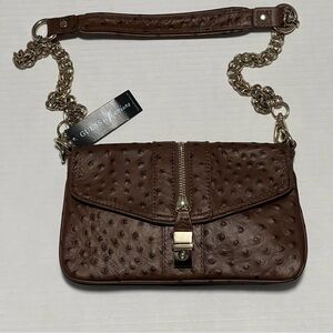 Guess by Marciano Brown Textured Crossbody Bag with Chain Strap